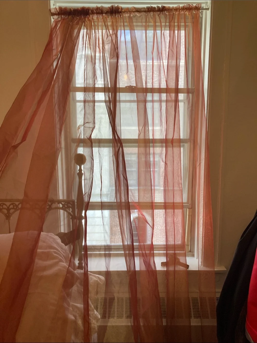 Spectacular French MADURA sheer raspberry/orange drapes